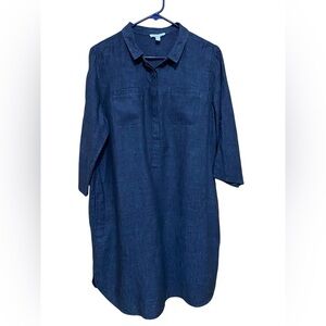 Eileen Fisher Organic Linen Long Sleeve Blue Denim Shirt  Dress Size Small.